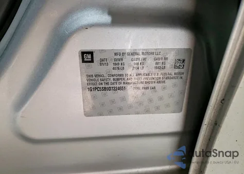 2013 Chevrolet Cruze Lt from USA, damaged, VIN 1G1PC5SB9D7224651